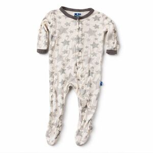 Kickee Pants Bamboo Snap-Front Footed Sleeper Gray Star Print Infant Baby 0-3M